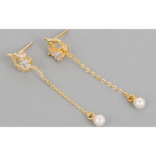 VENTFILLE 925 Sterling Silver Personalized fashion pearl earrings flashing star shell bead earrings chain e Earrings Women Girls