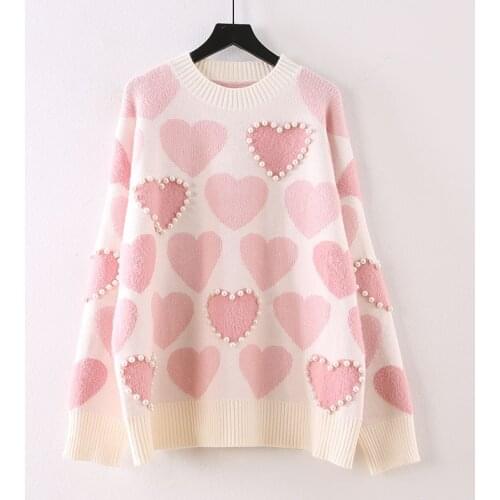 2021 sweet preppy style sweater autumn winter clothes women fashion new pullovers knitted o-neck beading ladies tops loose