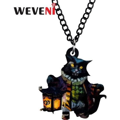WEVENI Acrylic Halloween Anime Evil Demon Cat Necklace Animal Pendant Print Chain Choker Jewelry For Women Girl Kid Charms Gift