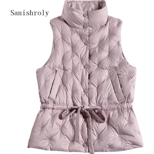 Sanishroly Autumn Winter New Women Warm Thick Down Vest Female White Duck Down Coat Parka Sleeveless Waistcoat Short Tops SE897
