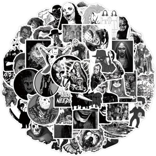 10/50PCS Black and White Mixed Horror Movie Character Stickers DIY for Motorcycle Car Laptop Suitcase Skateboard Decal Sticker