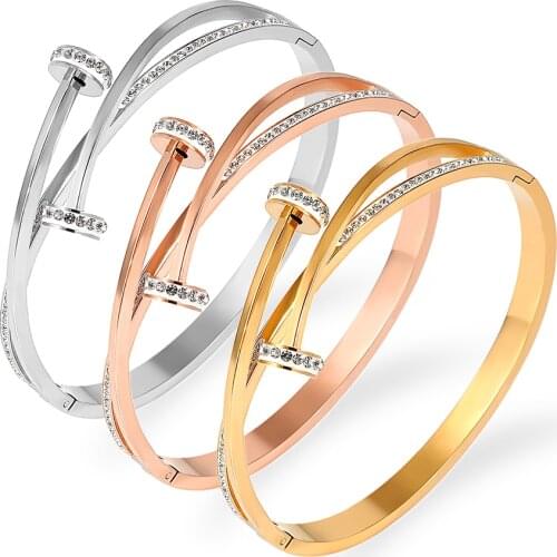 2021 Sumeer New Design Gold Color Cuff Bracelets Bangles Lovers Cable Wire Jewelry for Women Men Couple Lover Nail Pulseiras