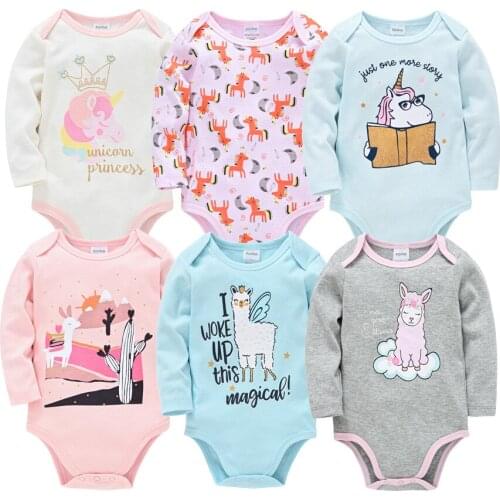 2021 Cute Baby Girl Rompers Set 3 6 Pcs Long Sleeve Alpaca Unicorn Design Newborn Boy Clothes 100% Cotton Jumpsuit