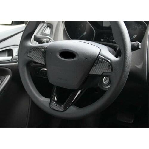 3x For Ford Focus 2015-2018 Carbon Fiber Style Car Interior Steering Wheel Cover Trims Stickers Accessories Car Styling Moldings