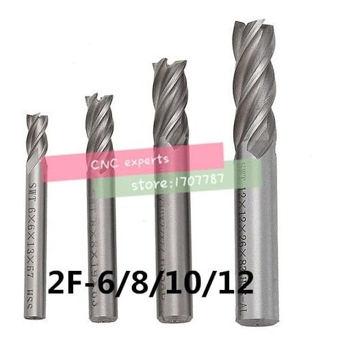 4 Pcs Milling Cutter End Mill CNC Tools HSS Diameter 6/8/10/12mm 2 Blades Flute Straight Shank Tools