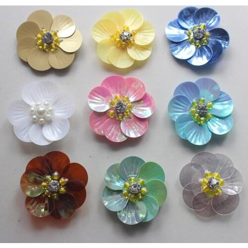 50pieces/lot Flower Sequined Fashion Clothes Patch Dress Applique Beaded Collar Sewing On Sticker Badge Bags