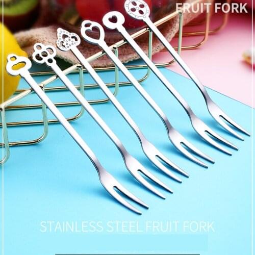 6pcs Stainless Steel Fruit Fork Cake Dessert Fork Tableware For Prikkers Party Supplies Food Picks For Kids Kitchen Accessories