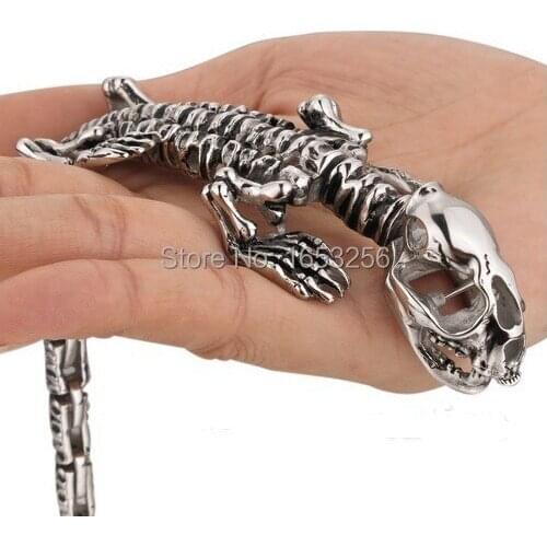 8.66'' Vintage Punk Mens Stainless Steel Bracelet, Gothic Dinosaur Skull Skeleton Bracelet For Husband .boyfriend.father gifts