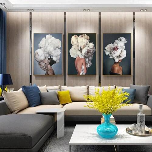 Flowers Woman Abstract Canvas Painting Wall Art Print Picture Bedroom Aesthetic Decor Vintage Poster Living Room Home Decoration