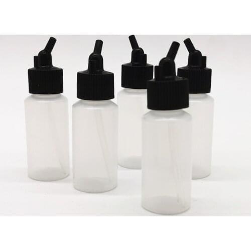 Free Shipping 5Pcs/Lot Plastic 30cc Airbrush Bottles Airbrush Pigment Cup Airbrush Cup Jars Lid Adapter Dual-Action Siphon Feed