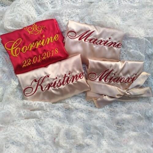 Free Shipping 5 pcs lot embroidery logo bacheloretty party bridesmaid gift silk satin personalized wedding robes