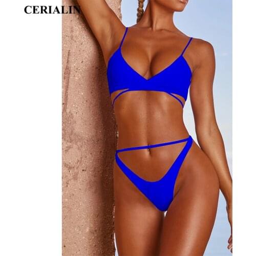 Cerialin Sexy Bikini Swimwear Women Swimsuit Chain Cross Bandage Thong Bikini Set Female Push Up Bathing Suits Summer Beach Wear