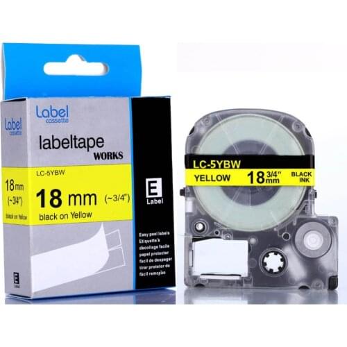 CIDY 10pcs for epson 18MM Black on Yellow compatible for LC-5YBW/SC18YW LC5YBW9 LC 5YBW adhesive label tape LW300 LW400 SR150