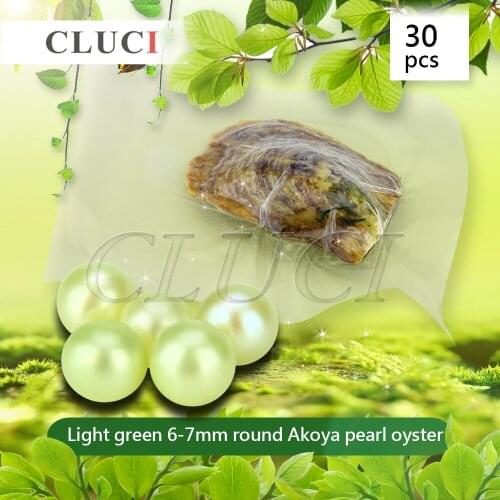 CLUCI Light Green Color Pearl Oyster akoya colorful pearls Wholesale Colorful Round Beads For Jewelry Making 30pcs 6-7mm WP109SB