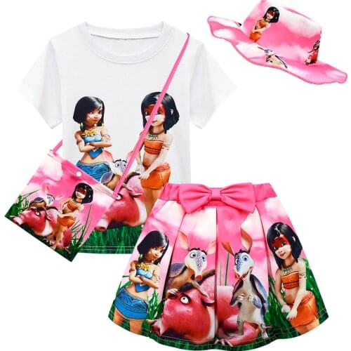 Kids Girls Ainbo Costume Anime Cosplay Summer Clothes T-shirt Skirts Bag Hat 4pcs Set Baby Children Birthday Gifts Party Outfits