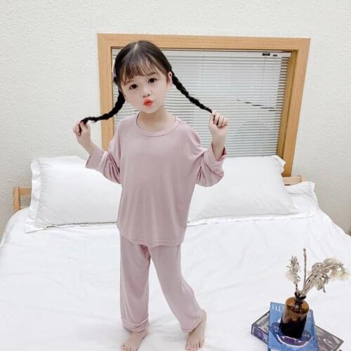 Kids Pajamas Set Baby Girls Boys Solid Color Long Sleeve T-Shirt + Pants 2021 Newest Baby Sleepwear