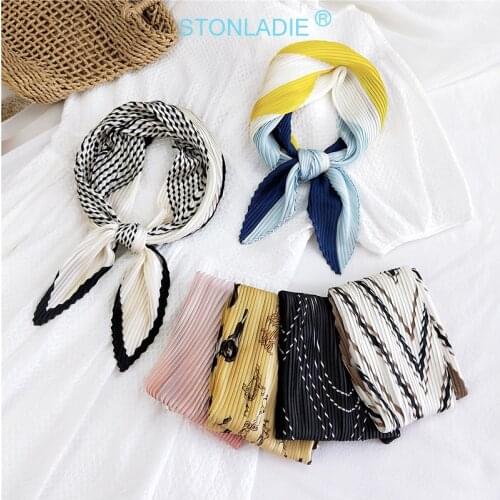NEW Autumn Eruo-Style Diamond Pleated Satin Scarf Women Clean Printing Square Scarf For Ladies Chic Neckchifes Bags Scarfs