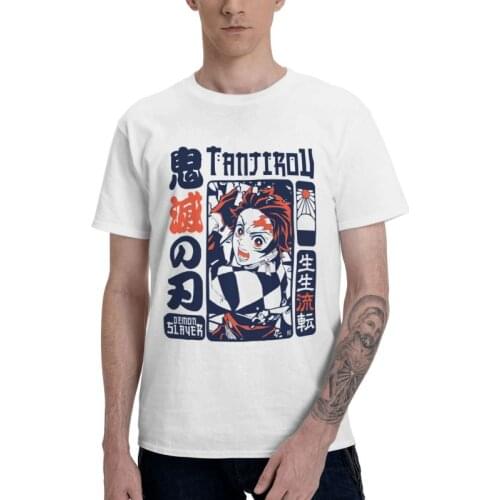 Male Retro Demon Slayer Kimetsu No Yaiba Nezuko Anime Manga T-Shirt Tanjiro Kamado Tshirt Short Sleeve T Shirt 100% Cotton Tee