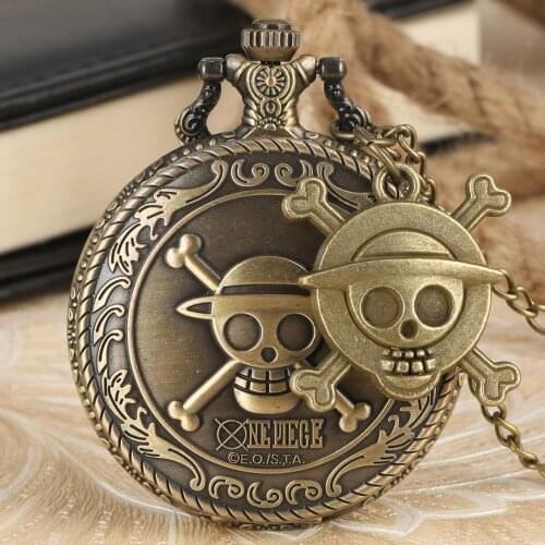 Hot Animation One Piece Cosplay Steampunk 3D Bronze Pocket Watch With Necklace Chain Clock Shipping Best Gift To Children