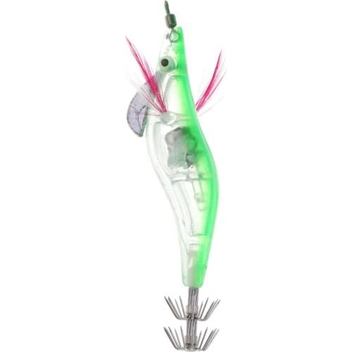 PVC Simulation Green Shrimp Squid Jigs Squid Fishing Hook with Noctilucent Tail & 3D Eye