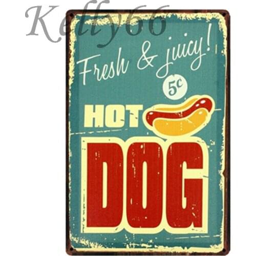 [ Kelly66 ] FRESH JUICY HOT DOG Vintage Metal Sign Tin Poster Home Decor Bar Wall Art Painting 20*30 CM Size y-1499