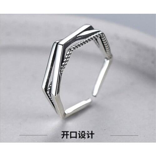 Retro Distressed Winding Twist Personality 925 Sterling Silver Jewelry Multi-layer Cross Line Exquisite Opening Rings R166