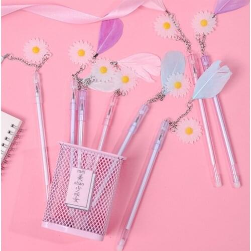 3pcs Black 0.38mm Feather Daisy Cartoon Kawaii Pen Student Gel Pen Student Stationery School Supplies