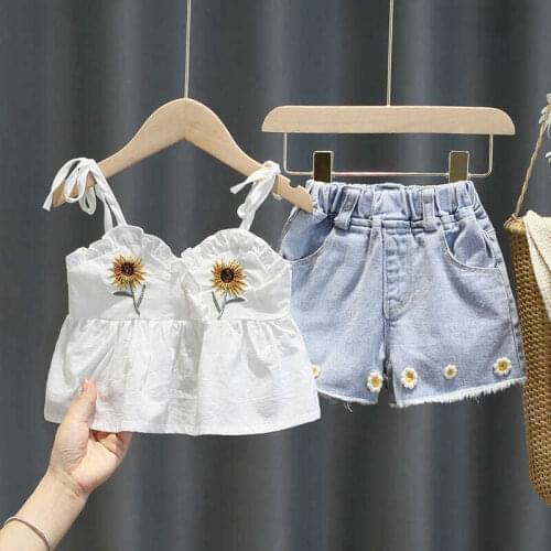 Girls Suspender Summer Dress Denim Shorts Two Piece Set Toddler Girl Clothes