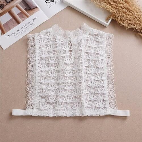 Linbaiway White Embroidery Fake Collar Tie Detachable False Collars Ladies Chiffon Detachable Collars Decorative Sweater Decor