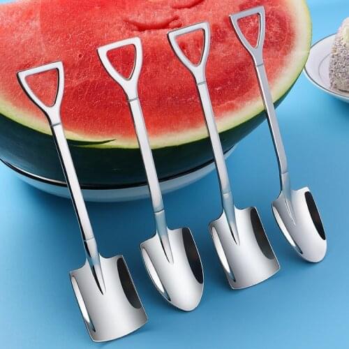 4Pcs Stainless Steel Spoon Creative Retro Iron Shovel Spoon Coffee Ice Cream Square Head Spoon Fashion Tableware Kitchen Gadget