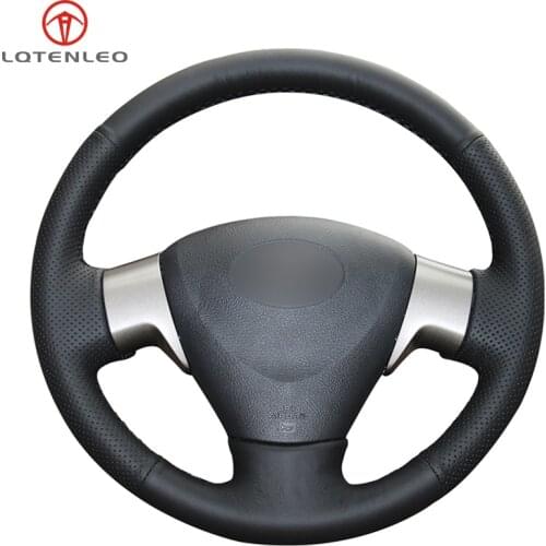 LQTENLEO Black Genuine Leather DIY Car Steering Wheel Cover for Toyota Corolla 2006-2013 Matrix 2009-2010 Auris 2007-2009