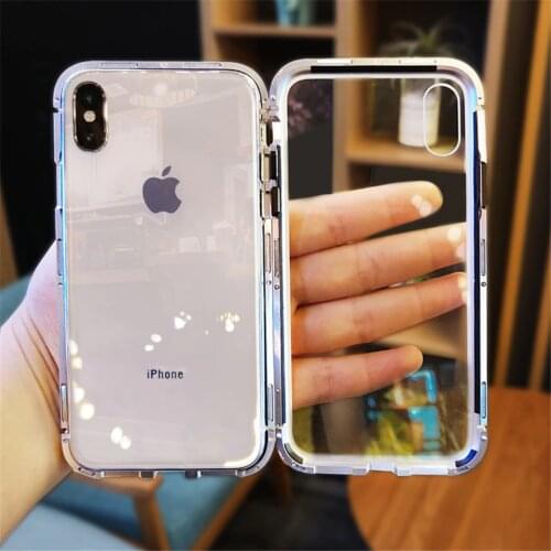 Magnetic Adsorption Phone Case For iPhone 7 8 plus Metal Magnet Tempered Glass Case for iPhone X 6 6S Plus Case Flip Cover Coque