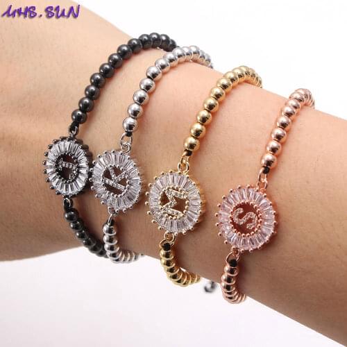 MHS.SUN Vintage Zircon A-Z Letters Bracelets For Women Girls Fashion Beaded Bracelet Charms 26 Alphabet Jewelry For Gift 4 Color