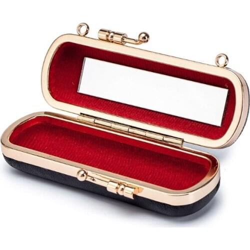 Mini Lipstick Case Holder Faux Leather Organizer Bag with Mirror Detachable Chain Travel Crossbody Makeup Cosmetic Pouch