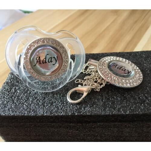 MIYOCAR custom any name can make silver bling pacifier and pacifier clip BPA free dummy bling unique design P12