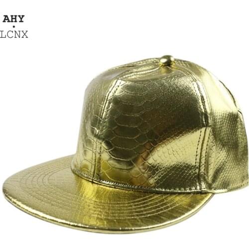Fashion Men Hat Snake Pattern Solid Color Pu Leather Hip Hop Mens Baseball Cap For Men Gold Silver Shiny Hats Snapback Caps