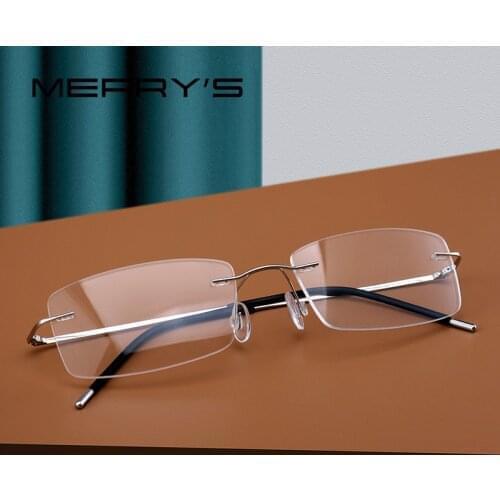 MERRYS DESIGN Men Titanium Alloy Rimless Glasses Frame Male Square Ultralight Man Frameless Myopia Optical Frames Eyewear S2227
