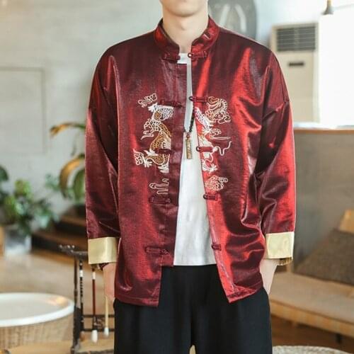 Male Clothes 2021 Embroidery Dragon Tang Suit Traditional Chinese Clothing For Men Shirt Top Jacket Cheongsam Hanfu Men 30639