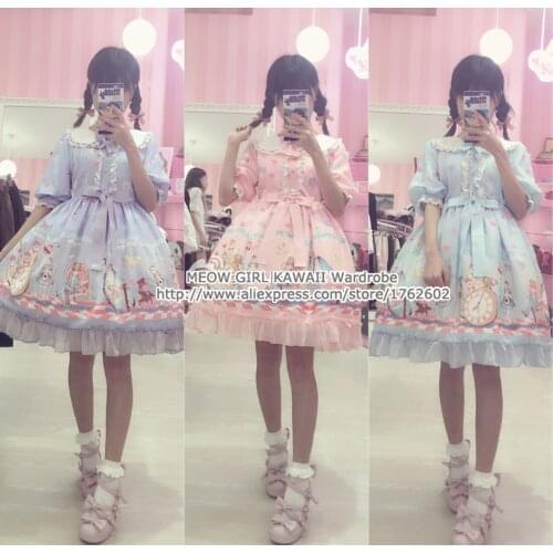 Super Cute To Alice Alice in Wonderland Fairytale OP Lolita Dress Half Sleeve Peter Pan Collar Fancy Dolly Dress