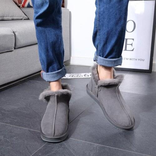 2020 New Snow Boots Sheepskin Boots Man Warm Sheep Leather Fur Shoes Genuine Leather Winter Wool Boots Black Ankle Boots