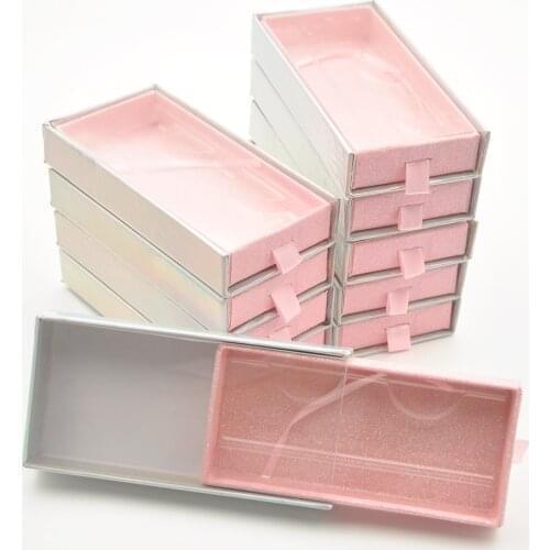 Wholesale Eyelash Packaging Box Lash Boxes Packaging Customized Faux Cils Mink Eyelashes Package Glitter Pink Drawer Case Vendor