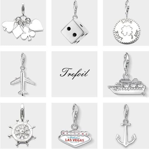 Lucky Dice Poker Rudder Anchor Ship Charm Pendant,Fashion Jewelry 925 Sterling Silver Classic Gift For Women Men Fit Bracelet