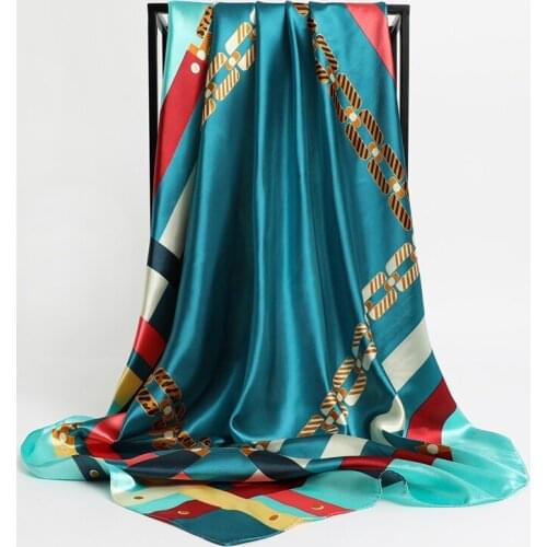 Stripe Print Square Scarf For Women Silk Shawl Headscarf Satin Hijab Head Wraps Hair Band Neckerchief Female Pashmina Bandana