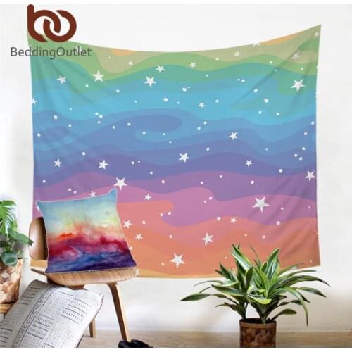BeddingOutlet Rainbow Tapestry Wall Hanging Colorful Room Decor Purple Yellow Wall Carpet Watercolor Modern Tapiz Star Beach Mat