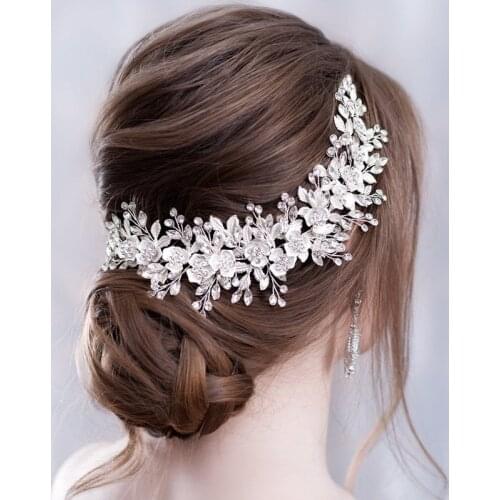 Flower Headband Wedding Hair Accessories Rhinestone Flower Bridal Tiara Headband Hair Comb Hairpins Wedding Hair Jewelry