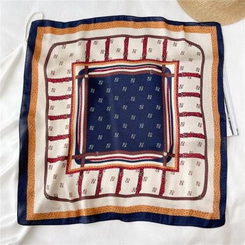 70*70cm Luxury Women Hair Scarf Print Silk Satin Neck Foulard Hijab Girls Hand Bag Wrist Shawl Headkerchief Accessories 2021