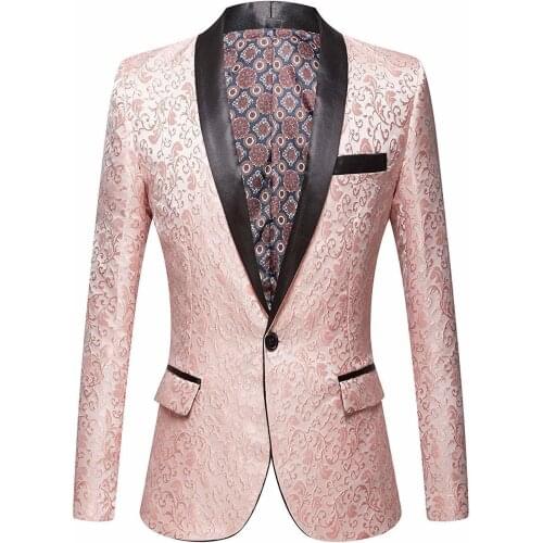 Pink Floral Jacquard Suit Jacket Blazer for Men Wedding Groom Prom Slim Fit Tuxedo Party Dinner Singers Blazers Men Clothing