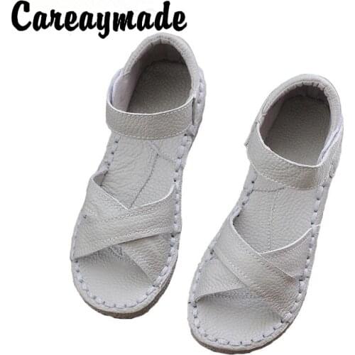 Careaymade-Genuine Leather Sandals,pure handmade white shoes,the retro art mori girl Flats shoes,fashion Casual shoes