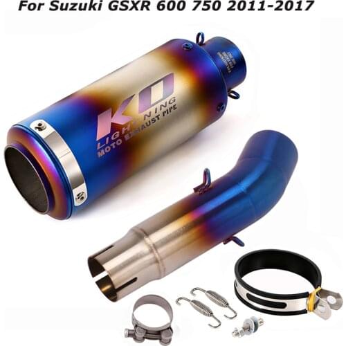 Slip for Suzuki GSXR 600 750 2011-2017 K11-K17 Motorcycle Exhaust Muffler Tips Mid Link Pipe System Blue