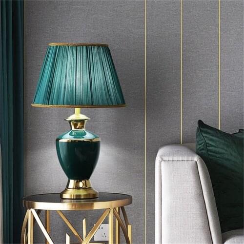 SAROK Modern Table Lamp Green Ceramic Luxury Bedside Desk Light Copper LED Home For Foyer Office Bed Room